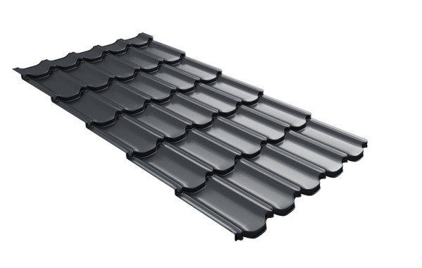 Металлочерепица квинта плюс с 3D резом 0,5 Satin RAL 7024 мокрый асфальт купить в Чебоксарах